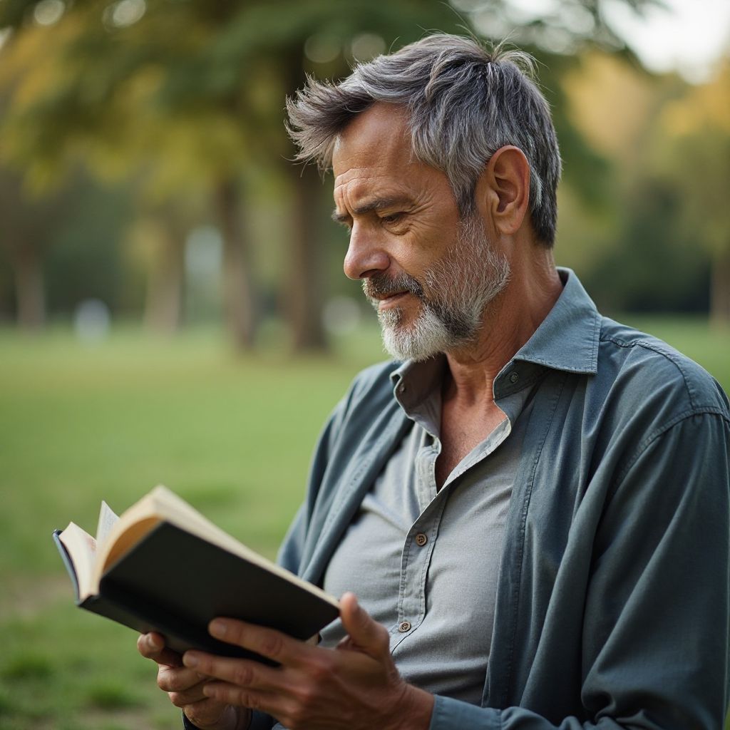 Man reading outdoors